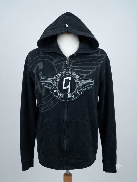 Gibson Guitars Tops - Gibson Guitars Black Full-Zip Logo Hoodie - Size Large